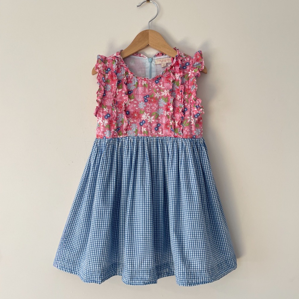 PINK CHICKEN Floral Metallic Women Gingham Ruffle Bohemian Spring Summer Dress